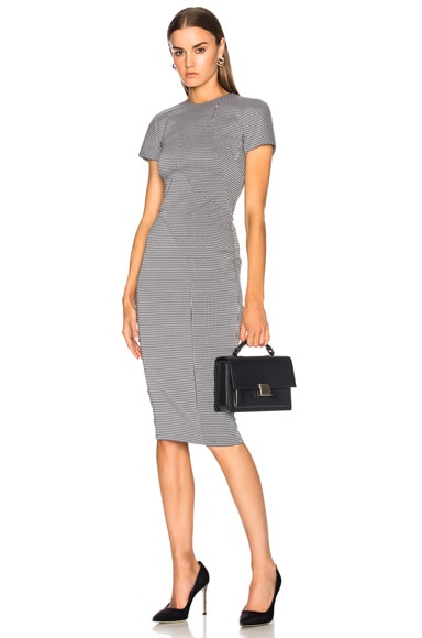 Graphic Houndstooth Paneled Fitted Midi Dress
