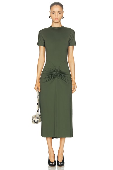 Victoria Beckham Gathered Waist T-Shirt Midi Dress in Oregano