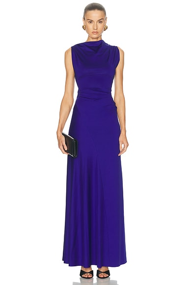 Victoria Beckham Sleeveless Draped Gown in Bright Indigo