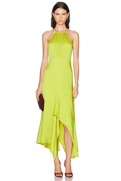 Victoria Beckham Halterneck Draped Dress in Chartreuse