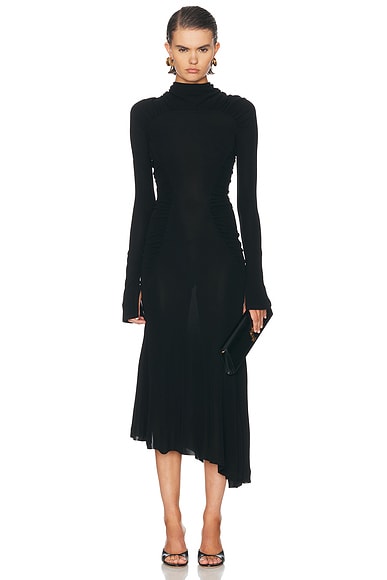 Victoria Beckham Long Sleeve Gathered Dress in Black