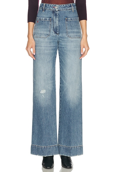 Victoria Beckham Alina Bootcut Jeans in Worn Blue Wash