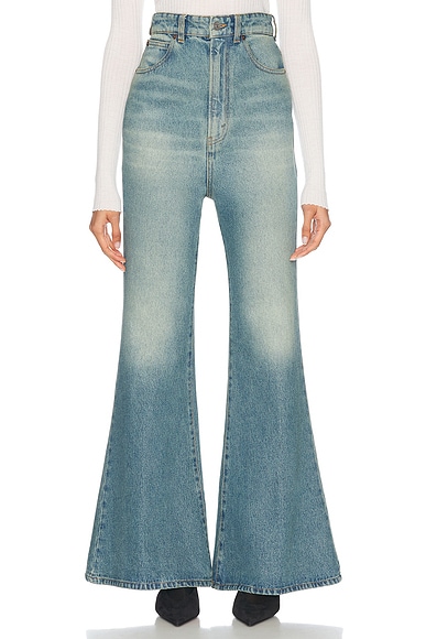 Victoria Beckham High Waisted Flare Leg in Tinted Blue Wash
