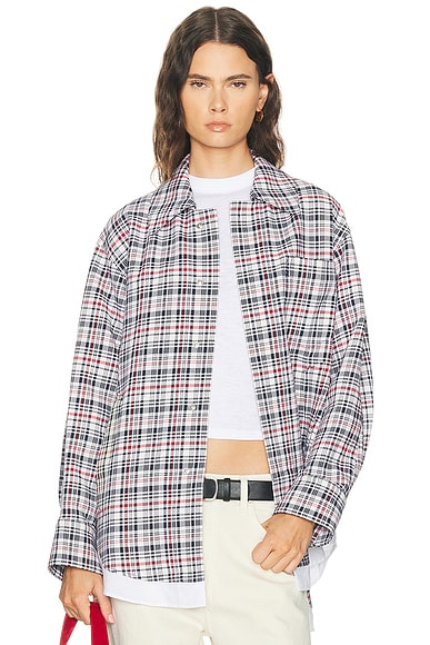 Victoria Beckham Cocoon Shacket in White, Blue, & Red