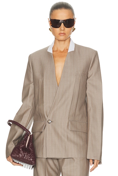 Victoria Beckham Collarless Jacket in Limestone