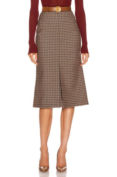 Fitted Box Pleat Midi Skirt