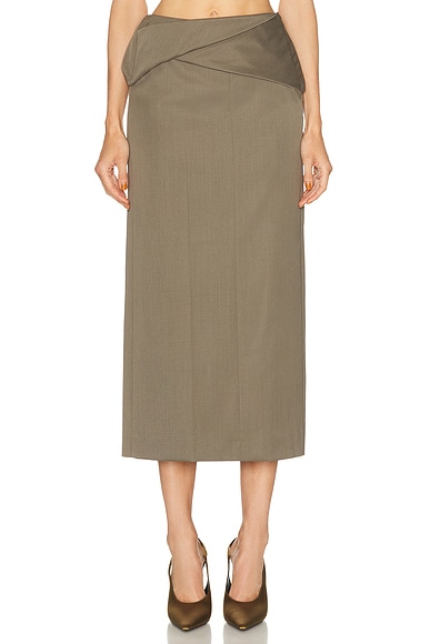 Victoria Beckham Wrap Detail Skirt in Sage Melange