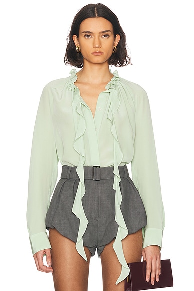 Victoria Beckham Ruffle Blouse in Jade