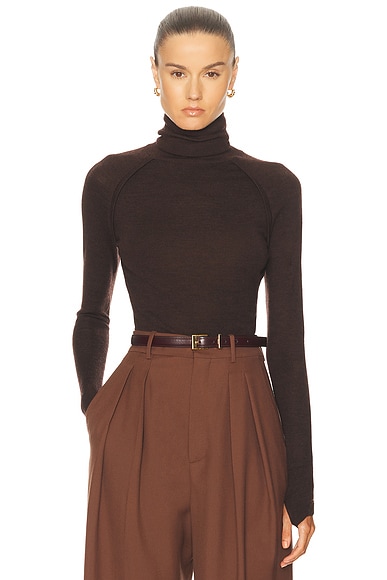 Victoria Beckham Turtleneck Top in Dark Chocolate