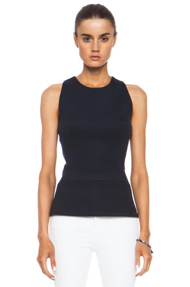 Victoria Beckham Denim Round Neck Cotton Blend Shell in Navy FWRD