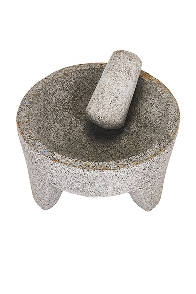 Verve Culture Molcajete in Tortilla Basket in Grey & Multi Colored Basket