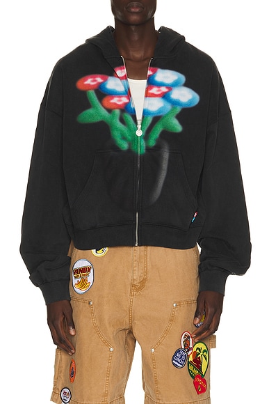 VANDYTHEPINK Spray Flower Zip Up Hoodie in Black