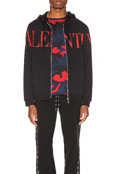Click to view more detailed imagery on our partner's website Valentino Logo-Print Cotton-Blend Hoody In Black & Red