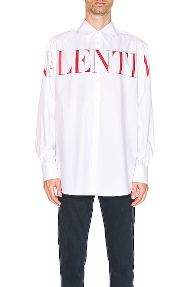 Valentino Garavani Long Sleeve Logo Shirt in White & Red | FWRD