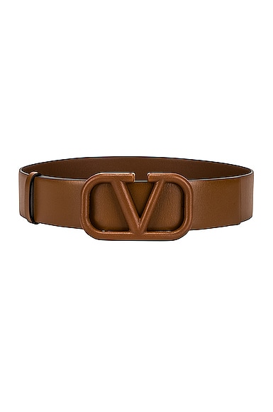 Valentino Garavani Vlogo Signature Buckle Leather Belt In Brown