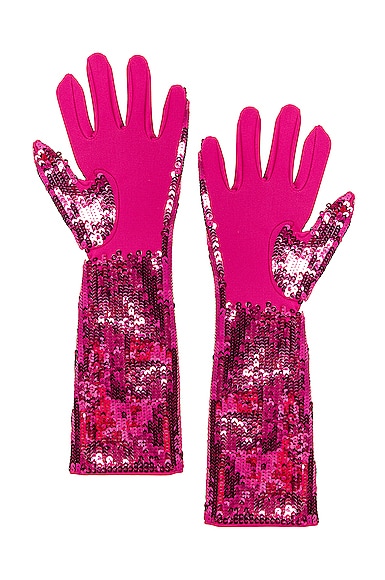 Shop Valentino Sequin Flower Gloves In Pink