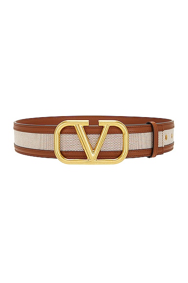 Valentino Garavani V Logo Signature Belt In Bicolor Beige & Selleria