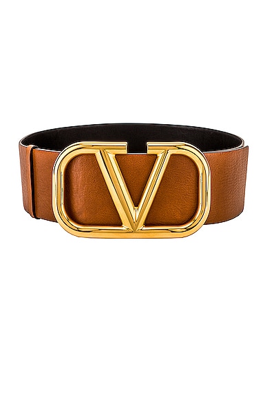 Valentino Garavani V Logo Buckle Belt in Brown | FWRD