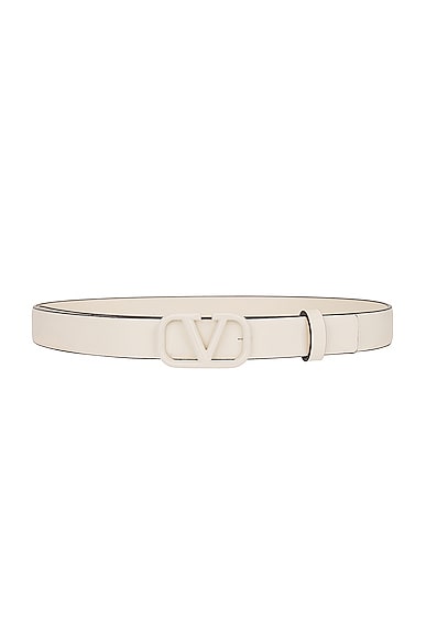 Valentino Garavani V Logo Signature Belt in Light Ivory