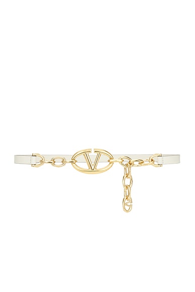 V Logo Moon Chain Belt in Ivory