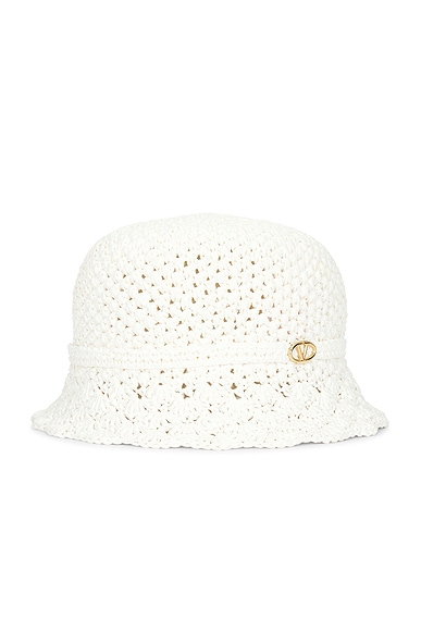 Shop Valentino Crochet Bucket Hat In Bianco & Gold