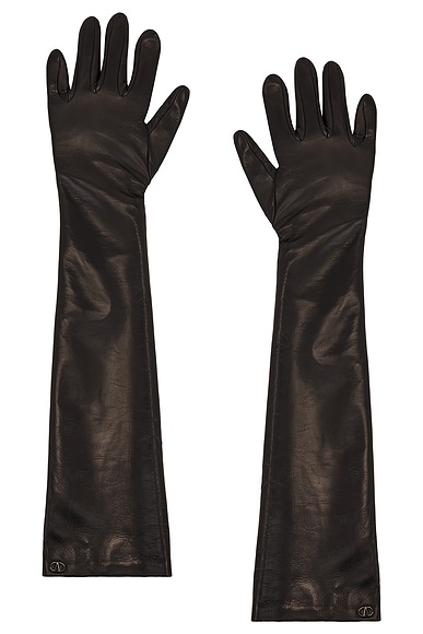 Valentino Garavani V Logo Long Sleeved Gloves in Nero | FWRD