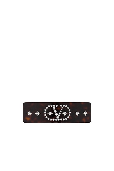 Valentino Garavani VG Big Hair Clip in Tartaruga, Oro, & Crystal