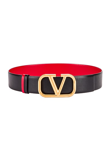 Valentino Garavani Logo Belt in Nero & Rouge Pur
