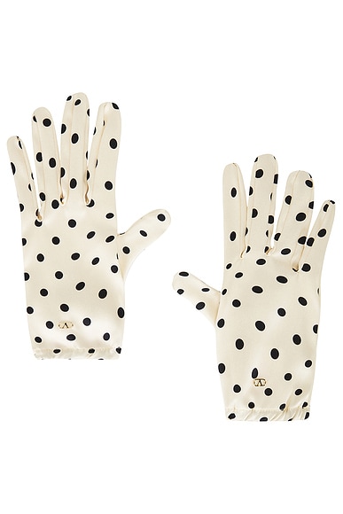 Valentino Garavani V Logo Signature Gloves in Betulla, Nero, & Oro