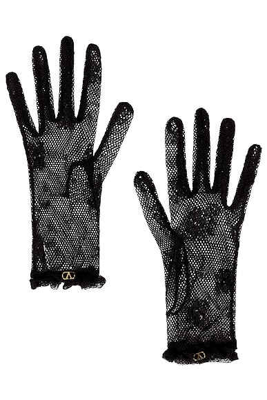 Valentino Garavani V Logo Signature Gloves in Nero & Oro