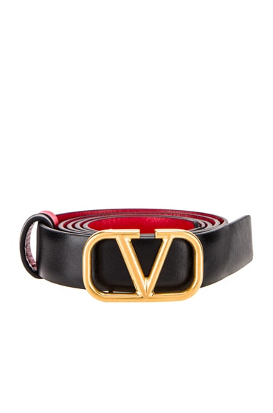 Valentino Garavani Logo Belt in Nero & Rouge Pur