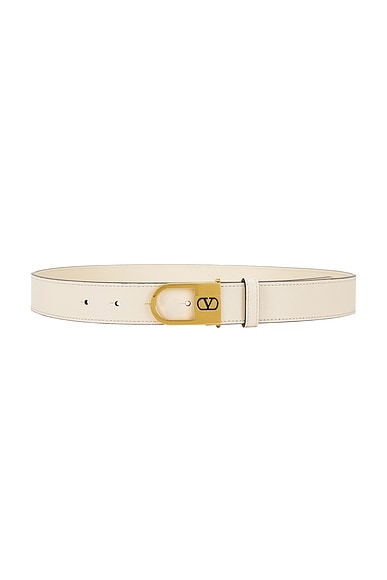 Valentino Garavani V Logo Signature Belt in Butter White & Nero