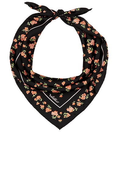Valentino Garavani Seta Stampa Shawl in Nero, Rosa Verde, & Rosa
