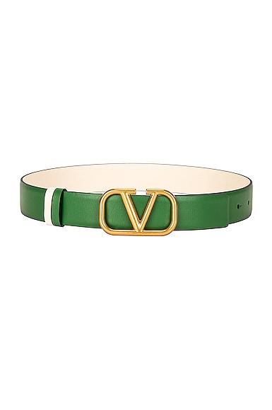 Valentino Garavani Vlogo 30 Belt In Fern Green & Light Ivory