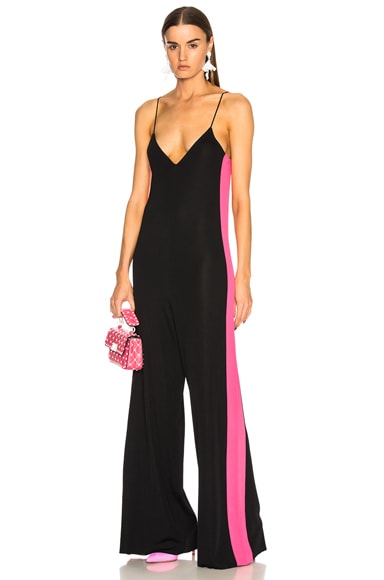 Stretch Viscose Jumpsuit with Contrast Bands