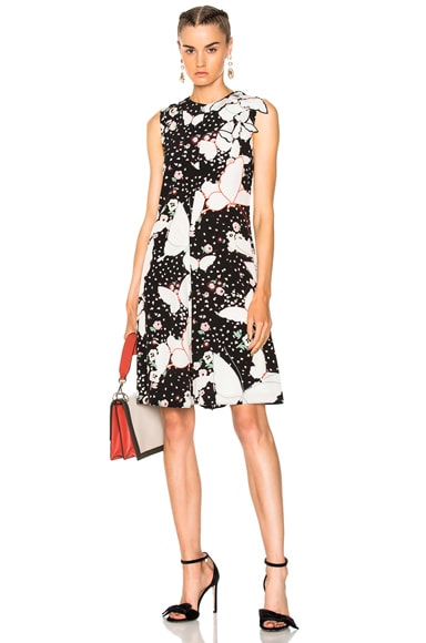 Butterfly Print Crepe de Chine Sleeveless Dress