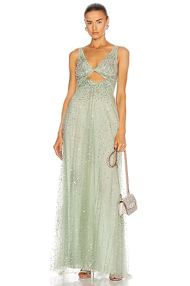 Valentino Embellished Gown in Argento & Malachite | FWRD