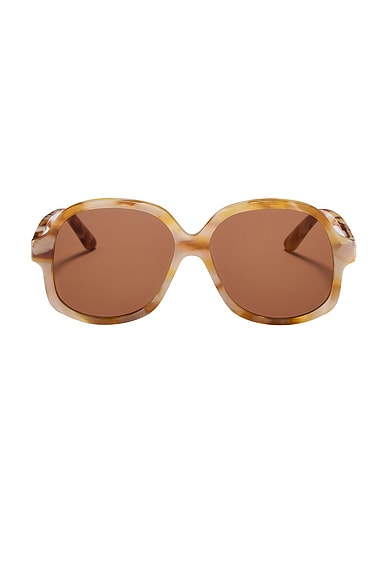 Valentino Garavani VLS 177 Sunglasses in Ivory Marble, V-light Gold, & Brown
