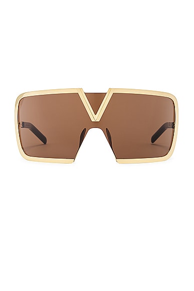Valentino Garavani V-Romask Sunglasses in Gold & Brown