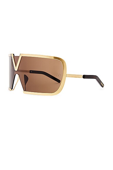 Shop Valentino V-romask Sunglasses In Gold & Brown