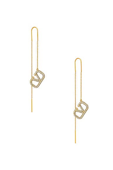 Valentino Garavani V Logo Signature Drop Earrings in Oro & Crystal Silver Shade