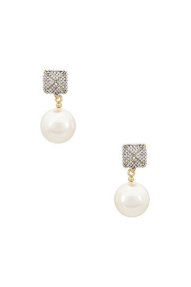 Valentino Garavani Perla Earrings in Oro, Cream, & Crystal Silver Shade