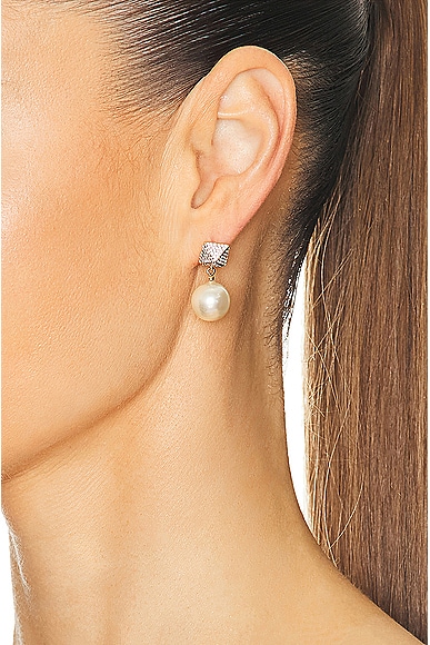 Shop Valentino Perla Earrings In Oro  Cream  & Crystal Silver Shade