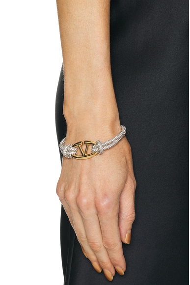 Shop Valentino V Logo Moon Bracelet In Crystal