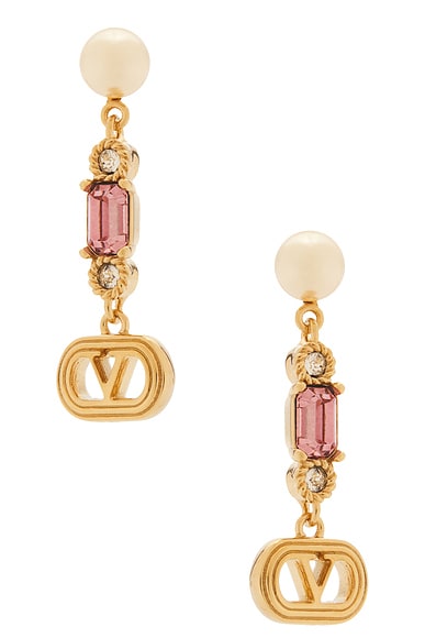 Valentino Garavani Ovalette Perla Earrings in Oro, Light Gold, & Light Rose