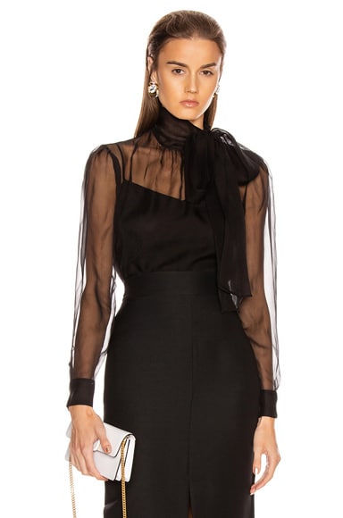 VALENTINO VALENTINO TIE LONG SLEEVE BLOUSE IN BLACK.,VENT-WS29