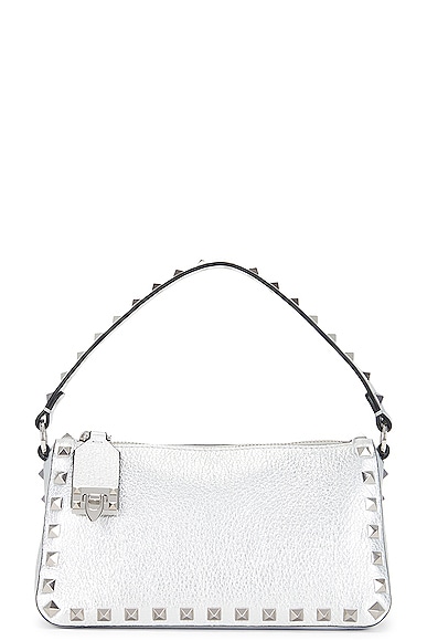 Shop Valentino Rockstud Small Shoulder Bag In Silver