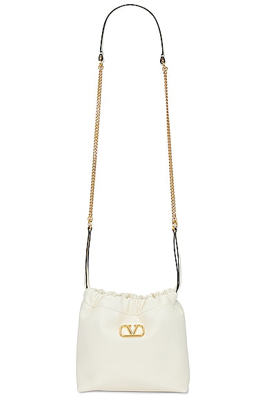 Valentino Garavani V Logo Signature Mini Drawstring Bag in Ivory