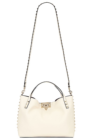 Rockstud Small Tote Bag in Ivory