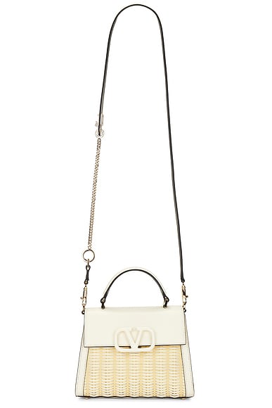 V Sling Small Top Handle Bag in Ivory